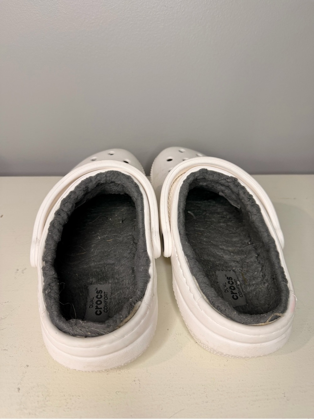 CROCS Classic Lined Clog in White with Gray Lining - Picture 2 of 4